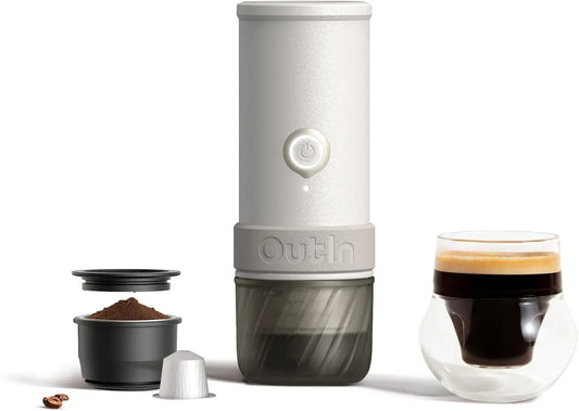 Espressomaschine, tragbar, Weiß, Kaffeemaschine für Espresso, OutIn Mino Tragbare Elektrische Espressomaschine