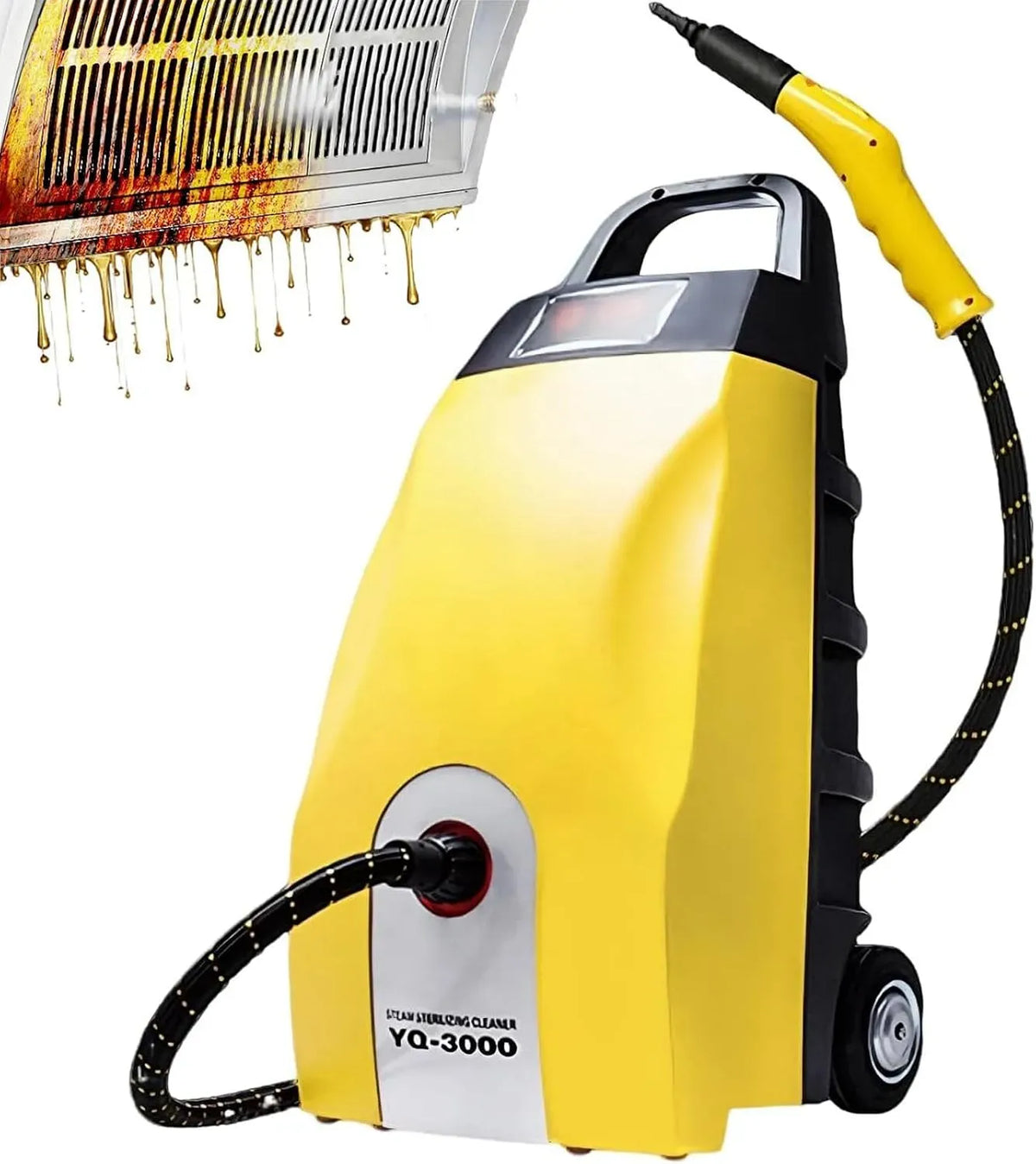 Dampfreiniger, 3,5 L, tragbar, Einsatz auf Böden, in Küche, Auto und an Fenstern, Inklusive 9 Zubehörteile Yellow, 2,5 m