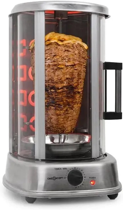 Vertikalgrill, Hähnchengrill, Edelstahl, oneConcept Kebap Master Dönergrill, Gyrosgrill mit Glasschiebetür