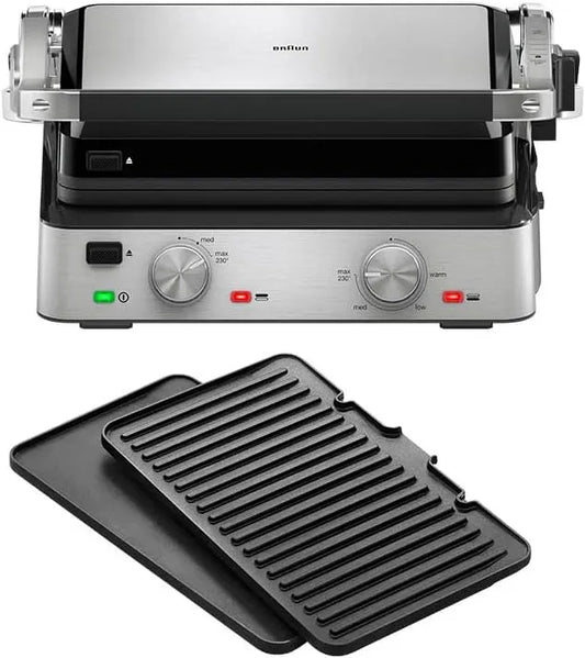 Braun CG7020 3-in-1 Geschirrspüler, 2000 W, Spülmaschine, Grill, MultiGrill 7, große Grillfläche, Elektrogrill Indoor, 12 Burger, Kontaktgrill, 230°