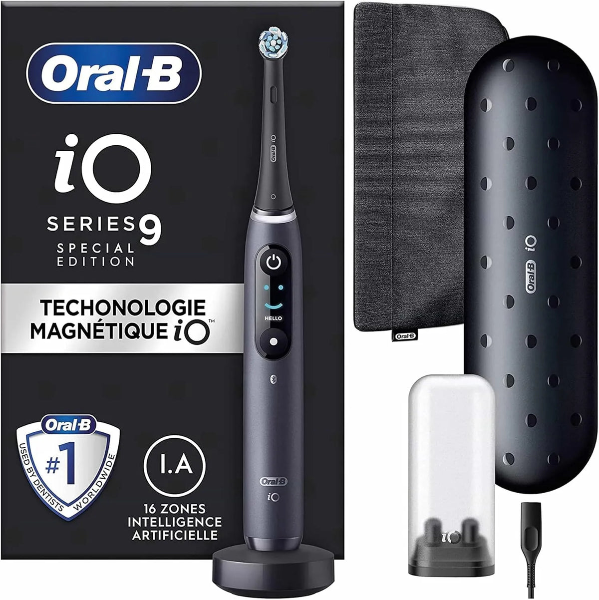 Braun Series 9 Reise-Ladegerät, Drucksensor, Zahnbürste, Tasche, Elektrozahnbürste, Bluetooth, Schwarz