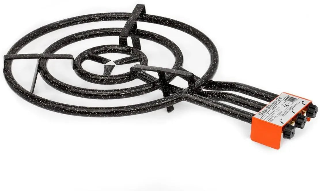Campingkocher, 60 cm, 24,5 kW, Hockerkocher, Räucherofen, Paellabrenner 60 cm Ringbrenner 24,5 kw + Gasschlauch/Druckminderer Gaskocher