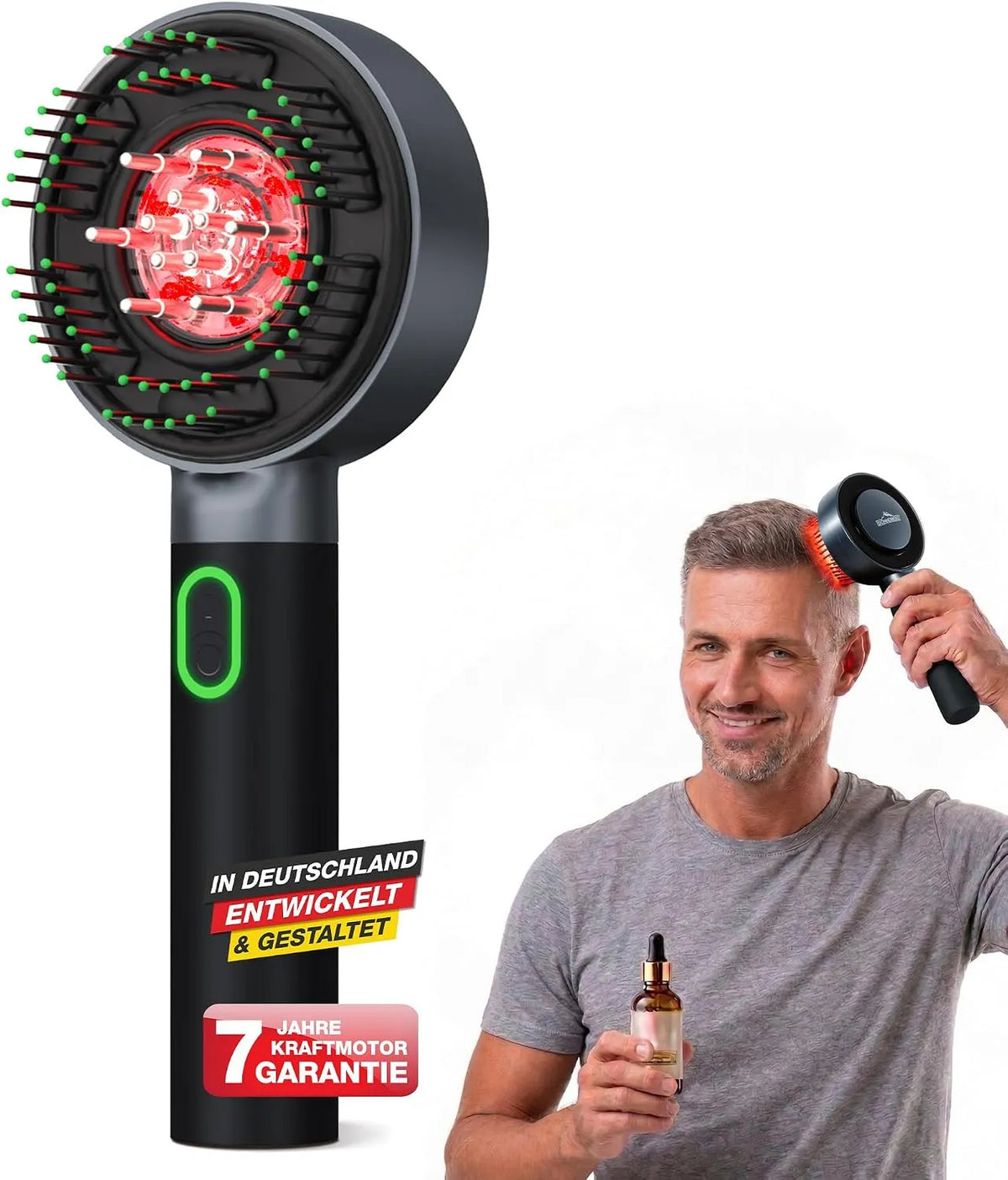 3D-Massage Kopfmassagebürste, IP65, 3D-Optik, kabellos, Schwarz, für Männer mit lichtem Haar