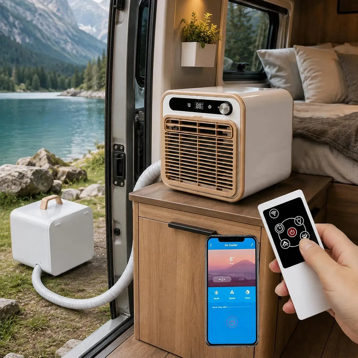 Klimaanlage 1.5m-Pipe, App, IPS-Panel, Camping, Wohnwagenreisen & Zeltcamping, Für Roadtrips, 1.5 m