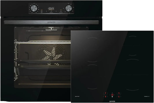 Gorenje GI6401BSC BOS6737E06BG Elektrischer Pizzaofen, 77 L, Einbau, autark, Grill, Schwarz, PizzaMode 300°C, Black Induction Set 2, ExtraSteam