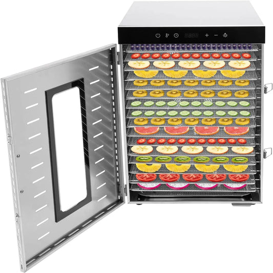 Wäschetrockner 24h, 30 bis 90 °C, Timer, Edelstahl, Dörrautomat Edelstahl mit Rezeptheft
